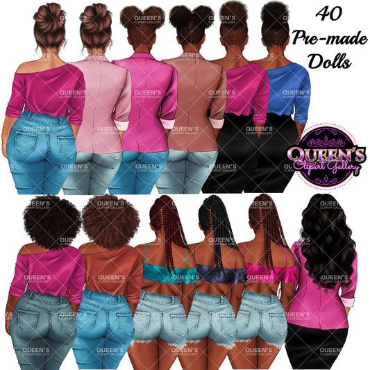 Backs turned clipart, Woman's back clipart, Customizable clipart, Afro girl clipart, Fashion girl clipart, Fashion illustration clipart