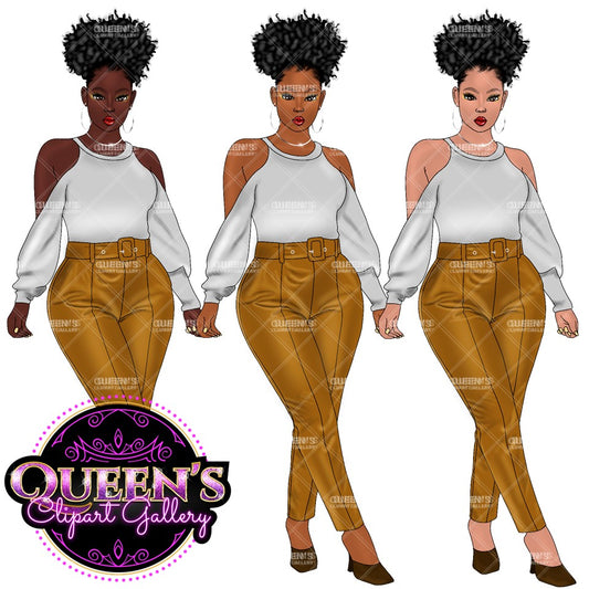 Afro girl clipart, Black woman clipart, Black girl magic, Fashion girl clipart, Girl boss clipart, Black girl png, Curvy woman, Black queen