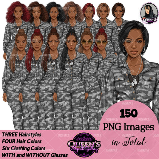 Army Clipart, Afro Military Woman Clipart, Fashion Girl Clipart, Veteran Day Clipart, Afro Female Troops, Memorial Day, Veteran, Soldier