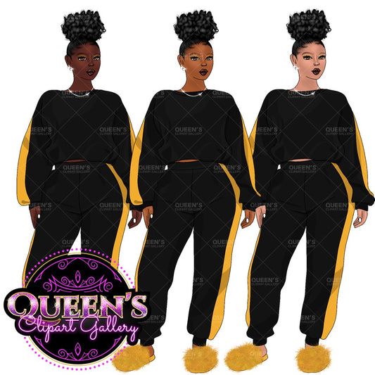 Cozy girl Clipart, Afro girl clipart, Fashion girl clipart, Black woman clipart, Pajama girl clipart, Relax at home clipart, Afo woman