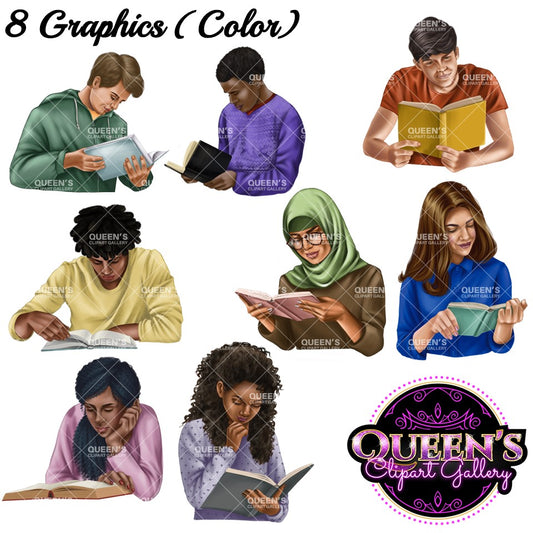 Teens Reading Clipart, Teenager Clipart, Back to school, Reading clipart, Teens Clipart, Teens Studying Clipart, Teenagers Clipart, Students