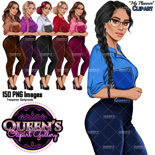 Planner girl clipart, Lady boss clipart, Afro girl clipart, Fashion girl clipart, Teacher clipart, Black girl magic, African American woman