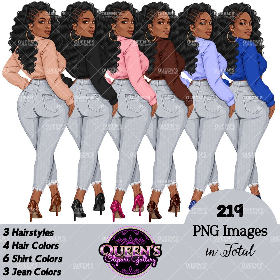 Denim Jeans Girl, Jeans Girl, Afro Girl Clipart, Fashion Girl Clipart, Jeans Girl Clipart, Black Girl Clipart, PNG Sublimation, Fashion Girl