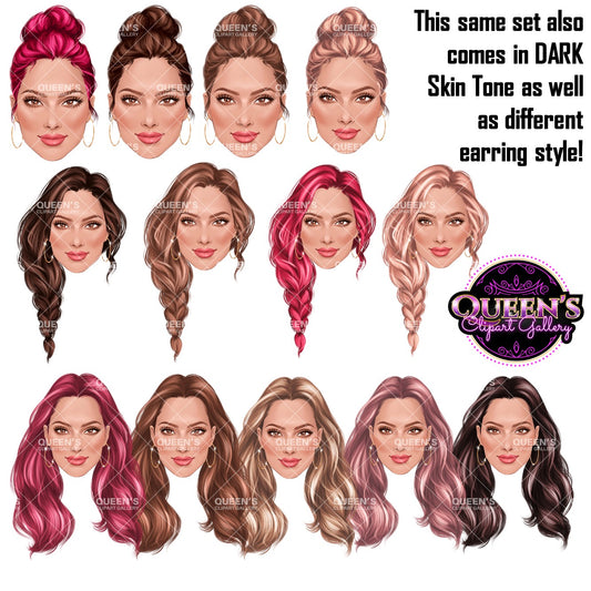 Woman face clipart, Hairstyles clipart, Face clipart, Face chart, Beauty clipart, Fashion clipart, Fashion girl clipart, Fashion PNG, Face