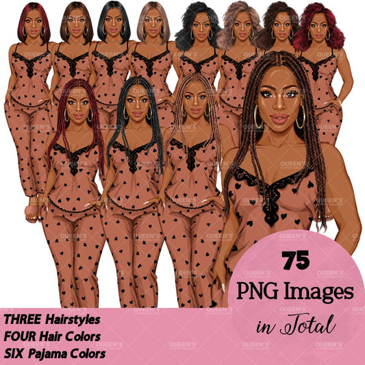 Pajama girl clipart, Afro Woman in Sleepwear, Pajama Illustration, Cozy clipart, Bedtime clipart, Pajama Fashion, Pajama Party, Fashion girl