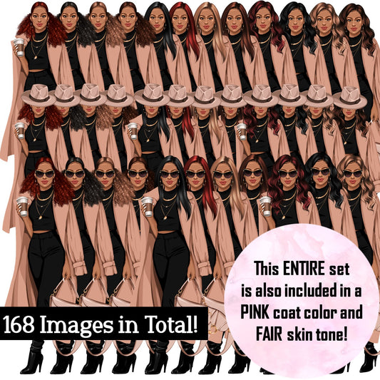 Fashion girl clipart, Black woman clipart, African American clipart, Fashion clipart, Girl boss clipart, Curvy girl, Woman in hat