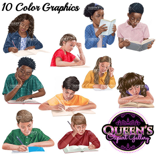 Middle School Students, Teenagers Clipart, Teen Clipart, Adolescents, Kids Clipart, Students Reading and Writing Clipart, Clipart Teens, Kids