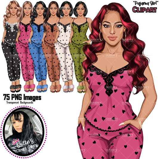 Pajama girl clipart, Afro Woman in Sleepwear, Pajama Illustration, Cozy clipart, Bedtime clipart, Pajama Fashion, Pajama Party, Fashion girl