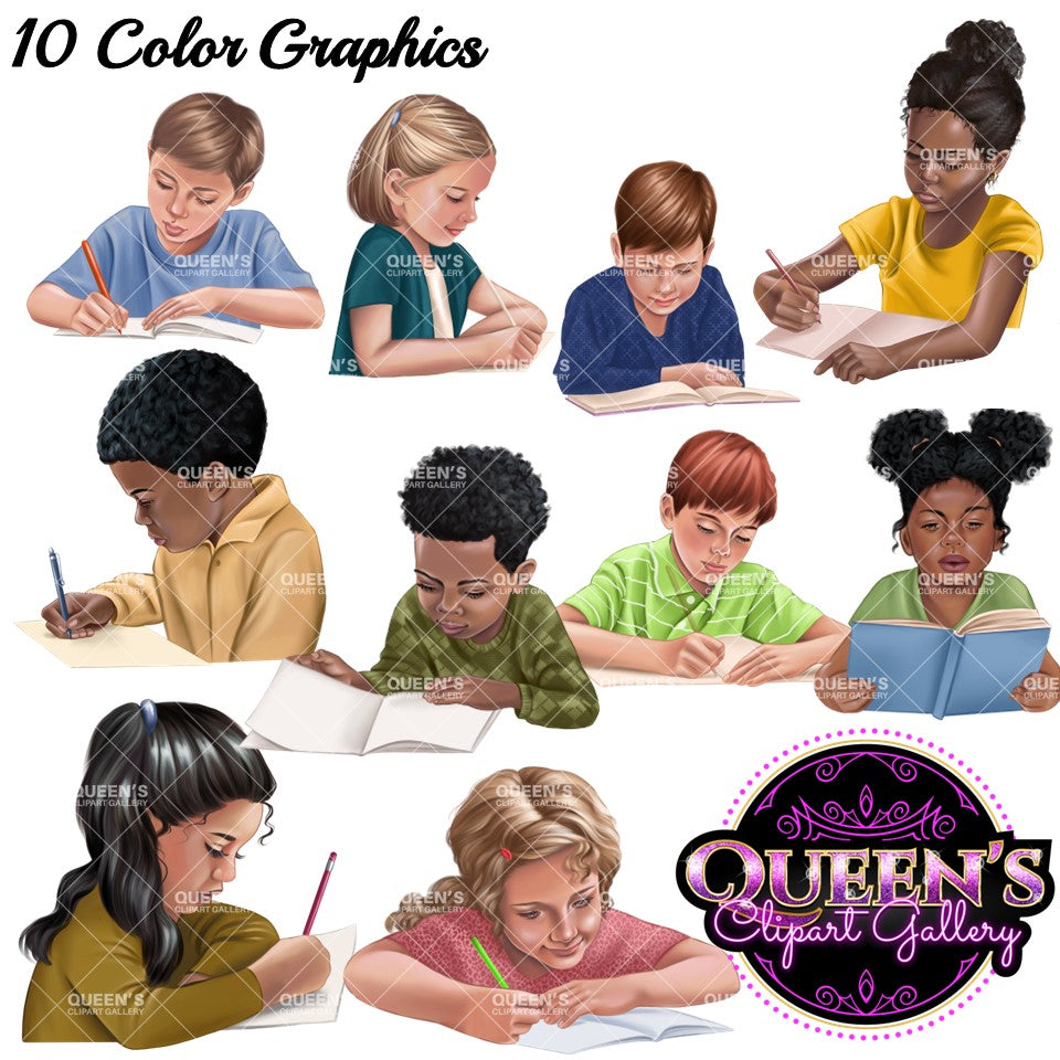 Kids clipart, Young kids clipart, Young students reading and writing, Elementary students, Kids, Kiddos, Student clipart, Children clipart