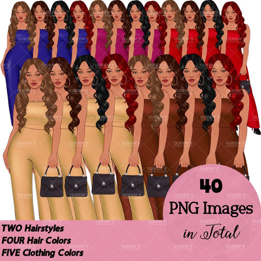 Fashion girl clipart, Boss lady, Girl boss, Fashion illustration clipart, Woman clipart png, Woman in bodysuit, Curvy woman, Natural hair