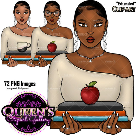 Teacher clipart, African American girl, Afro girl, Black girl magic, Fashion girl clipart, Booklover clipart, Educated girl, Apple clipart