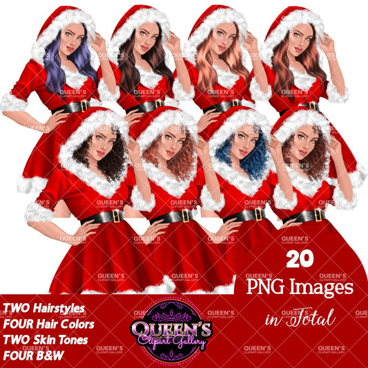 Santa Claus clipart, Santa costume clipart, New Year's clipart, Christmas girl clipart, Woman in Santa hat, Winter clipart, Santa outfit