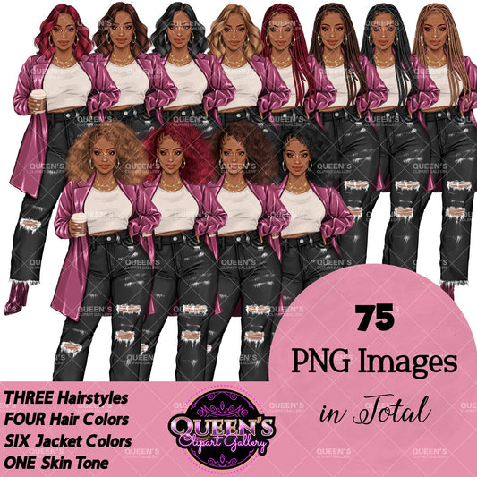 Coffee Girl Clipart, Denim Jeans Girl, Jeans Girl, Afro Girl Clipart, Fashion Girl Clipart, Jeans Girl Clipart, African American Clipart