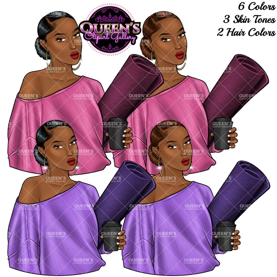 Yoga girl clipart, Meditation, Meditate, Relax at home, Fashion girl clipart, Cozy Clipart, Mindfulness clipart, African American clipart