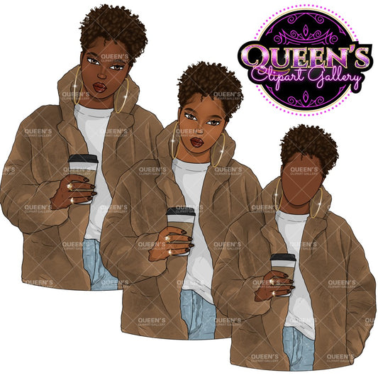 Afro girl clipart, Black woman clipart, Black girl magic, Fashion girl clipart, Woman drinks coffee, Black girl png, Coffee, Starbucks