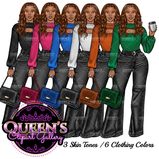 Coffee girl clipart, Curvy girl clipart, Fashion girl clipart, Jeans Girl Clipart, African American clipart, Afro girls clipart, Girl Boss