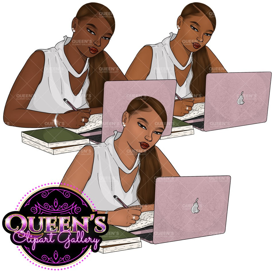 Afro girl clipart, Woman with Laptop Studying, Black woman clipart, Black girl magic, Fashion girl, Girl boss clipart, Black girl png, Curvy