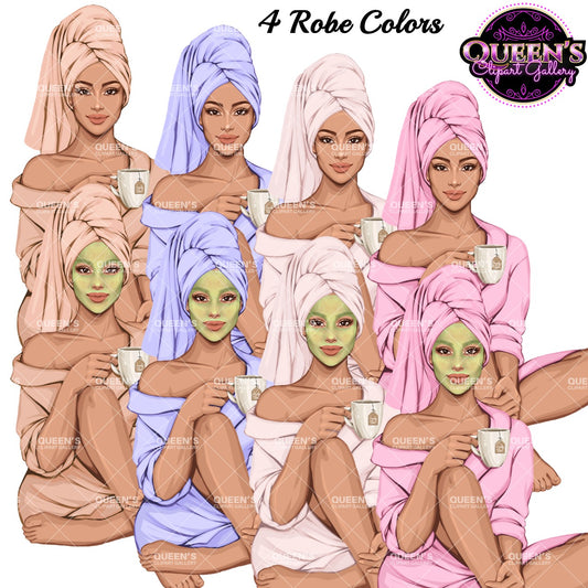 Spa Day clipart, Spa girl, Relax at home, Fashion girl clipart, Cozy Clipart, Mindfulness clipart, African American clipart, Spa Clipart