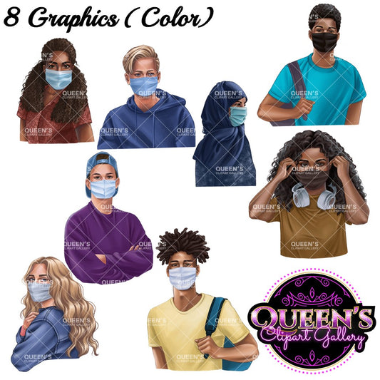Teenagers wearing masks, Masks clipart teens, Clipart teens, Teenagers, Faces with masks Clipart, Masks, Face mask clipart, Teenager girl clipart, Back to school