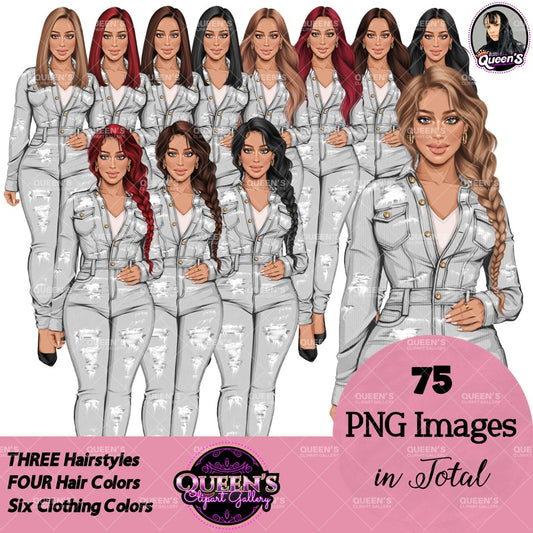 Denim Jeans Girl Clipart, Fashion Girl Clipart, Jeans Girl Clipart, Girl Boss Clipart, Woman in Jeans, Jeans Jacket Clipart, Boss Babe