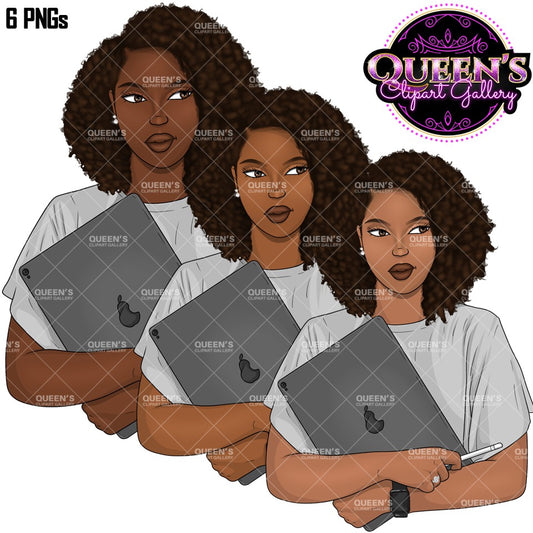 Afro girl clipart, Woman with laptop, Black woman clipart, Black girl magic, Fashion girl clipart, Girl boss clipart, Laptop Clipart