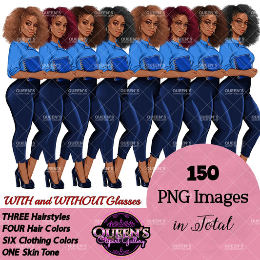 Planner girl clipart, Lady boss clipart, Afro girl clipart, Fashion girl clipart, Teacher clipart, Black girl magic, African American woman