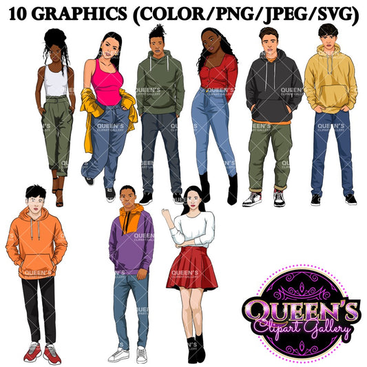Teenagers, Teens, Back to school, School, Students, Male Teen Clipart, Female Teen Clipart, Teenager Girl Clipart, Teenager Boy Clipart, Student Boy Clipart