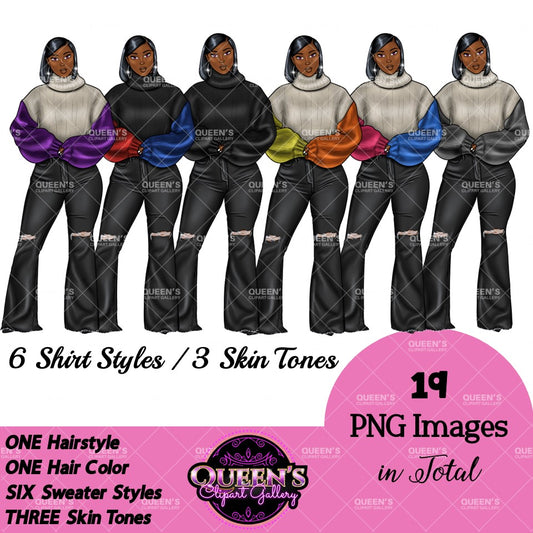 Denim girl clipart, Black girl magic, Fashion girl clipart, African American woman, Afro girl clipart, Girl boss, Winter Clipart, Boss lady