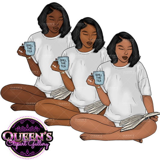 Reading Clipart, Self-Care Clipart, Relax Clipart, Woman Clipart, Adult Clipart, Woman At Home Clipart, Booklover, Book Worm Clipart