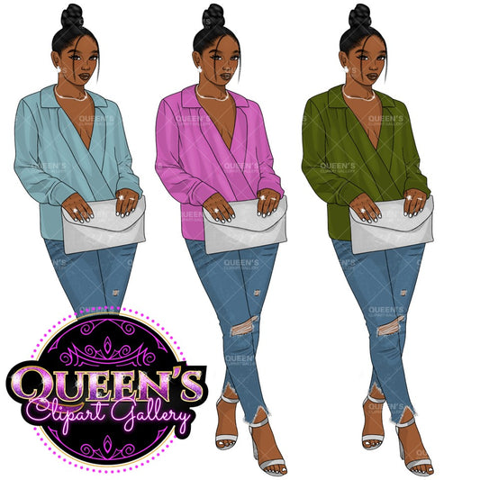 Denim Jeans girl, Afro girl clipart, Black woman clipart, Black girl magic, Fashion girl clipart, Jeans girl clipart, African Amercian woman