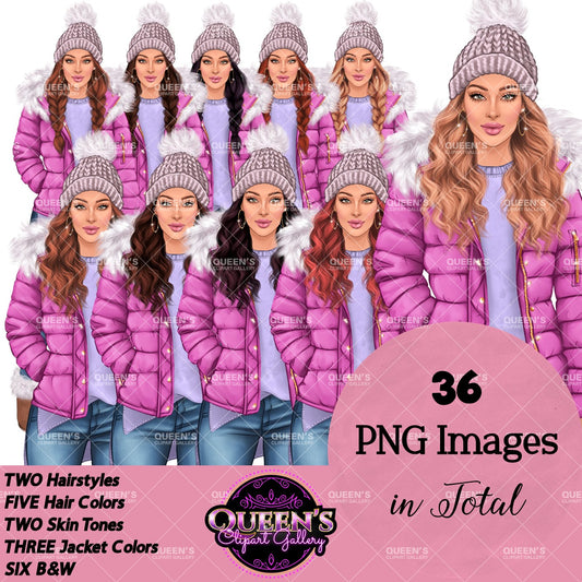 Denim jeans girl, Jeans girl clipart, Fashion illustration, Fashion girl clipart, Winter clipart, Cozy girl clipart, Girl in bubble jacket