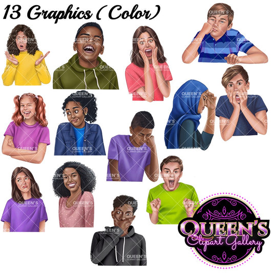Emotional Teens Clipart, Teenagers, Mature High school students, Teenagers in school, Back to school, Students, Emotions, Afro Teens Clipart