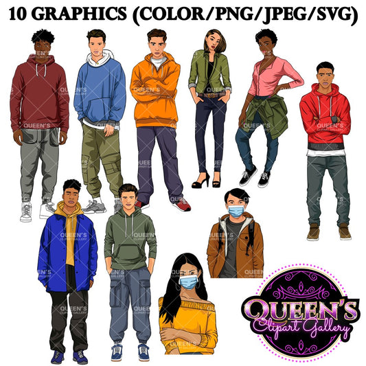 Teenagers clipart, High school students, Older teens, Male Teen Clipart, Female Teen Clipart, Students, Back to School, Teen clipart