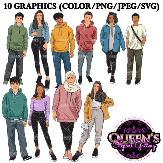Teenagers, Teens, Back to school, School, Students, Male Teen Clipart, Female Teen Clipart, Teenager Girl Clipart, Teenager Boy Clipart, Student Boy Clipart