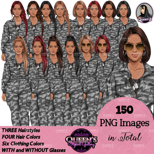 Army Clipart, Military Woman Clipart, Fashion Girl Clipart, Veteran Day Clipart, Afro Female Troops, Memorial Day, Veteran, Soldier