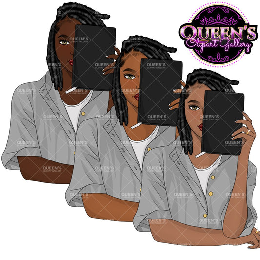 Afro girl clipart, Woman with iPad, Black woman clipart, Black girl magic, Fashion girl clipart, Girl boss clipart, Black girl png, Notebook