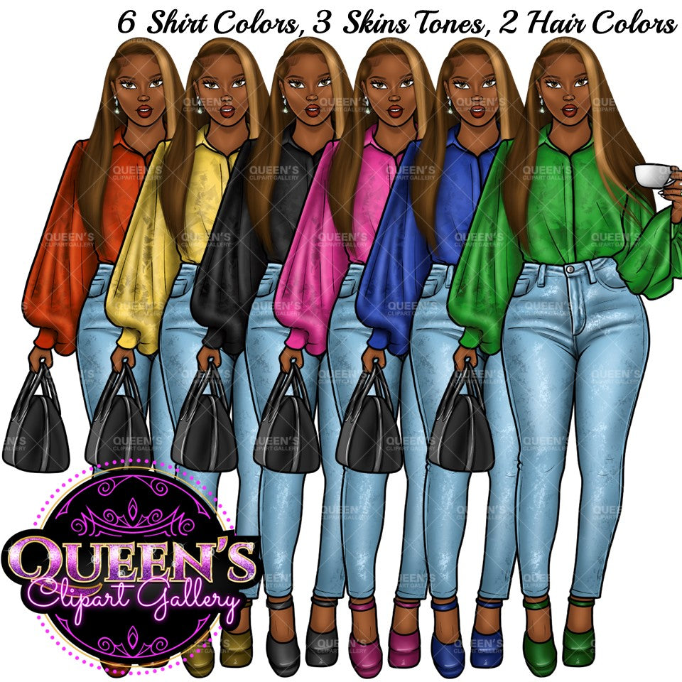 Denim jeans girl, Afro girl clipart, African American woman, Black woman clipart, Black girl magic, Fashion girl clipart, Girl boss, Curvy girl, Black Queen