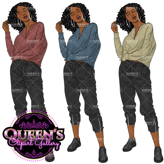 Afro woman clipart, Black girl magic, Girl boss clipart, African American woman, Curvy denim girl, Sporty girl clipart, Curly hair clipart