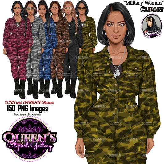 Army Clipart, Afro Military Woman Clipart, Fashion Girl Clipart, Veteran Day Clipart, Afro Female Troops, Memorial Day, Veteran, Soldier