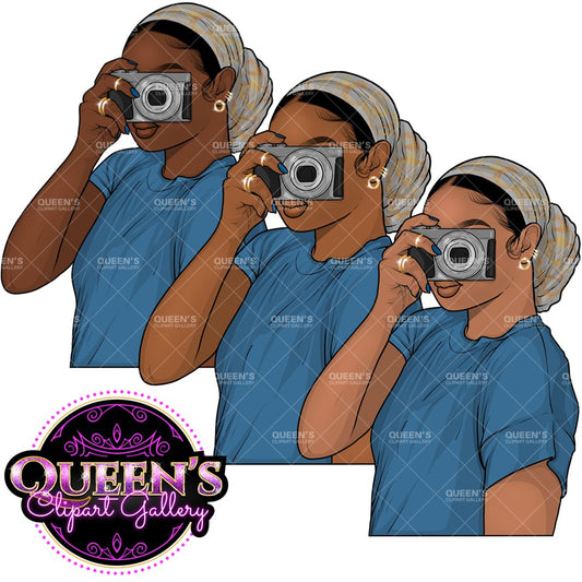 African American Girl with Camera Clipart, Photographer, Photography Clipart, Camera Clipart, Woman Clipart, Girl Taking Pictures Clipart