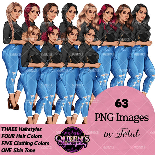 Planner girl clipart, Lady boss clipart, Curvy girl clipart, Fashion girl clipart, Jeans girl clipart, Denim jeans clipart, Girl boss, Woman