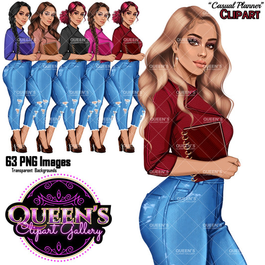 Planner girl clipart, Jeans girl clipart, Afro girl clipart, Fashion girl clipart, Denim jeans girl, Black girl magic African American woman