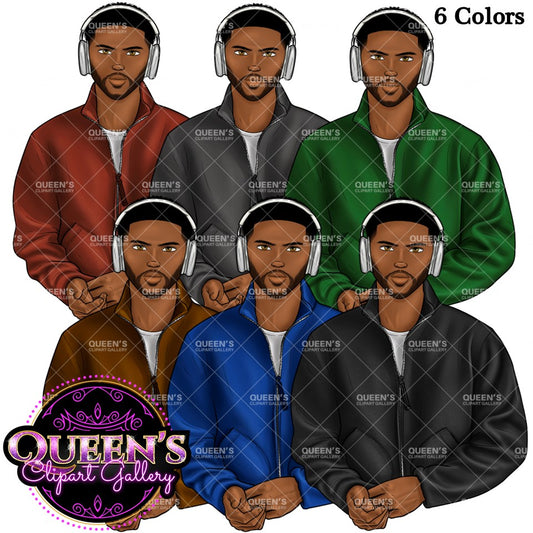 Man clipart, Handsome man clipart, Boyfriend clipart, Casual man clipart, Man with Headphones African American man clipart, Black man