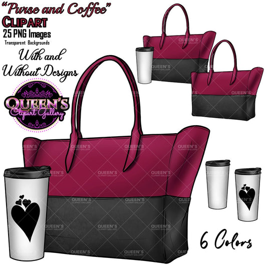 Bag Clipart Bundle PNG | Designer Purse Clipart | Fashion Bag Clipart | Coffee Cup Clipart | Planner Accessories PNG