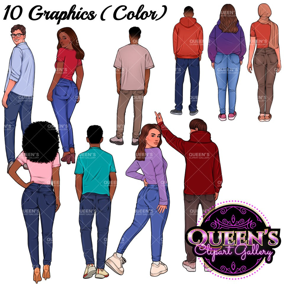 Backs Turned, Back View Clipart, Teenagers Clipart, Teen Clipart, Mature Teens Clipart, Teenagers Clipart, Back to School Clipart, Teens