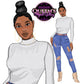 Jeans Girl Clipart, Black girl magic, Afro Woman clipart, Fashion girl clipart, Girl boss clipart, African American, Curvy Denim Girl, Teen
