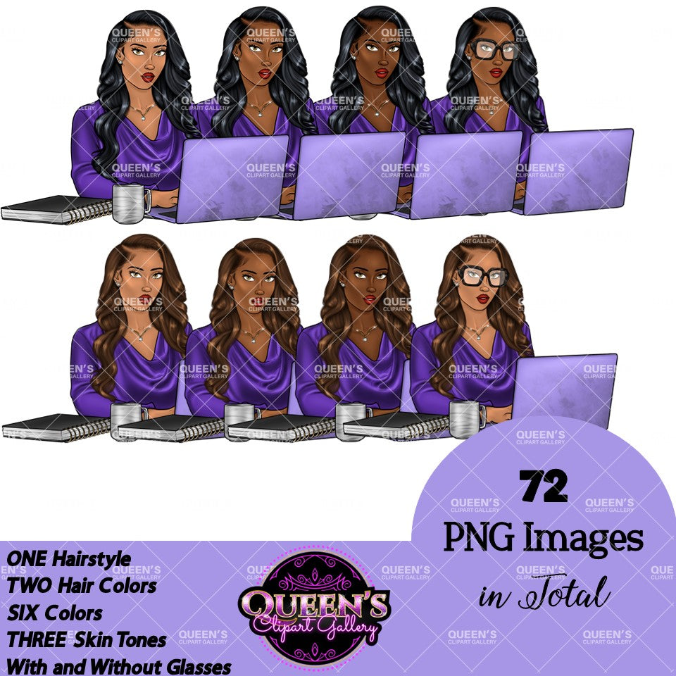 Work life clipart, Afro girl clipart, Woman on Computer, Black woman clipart, Black girl magic, Fashion girl, Boss woman clipart, Black girl
