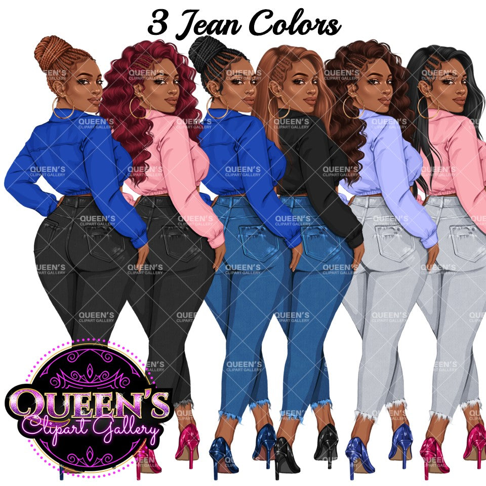 Denim Jeans Girl, Jeans Girl, Afro Girl Clipart, Fashion Girl Clipart, Jeans Girl Clipart, Black Girl Clipart, PNG Sublimation, Fashion Girl