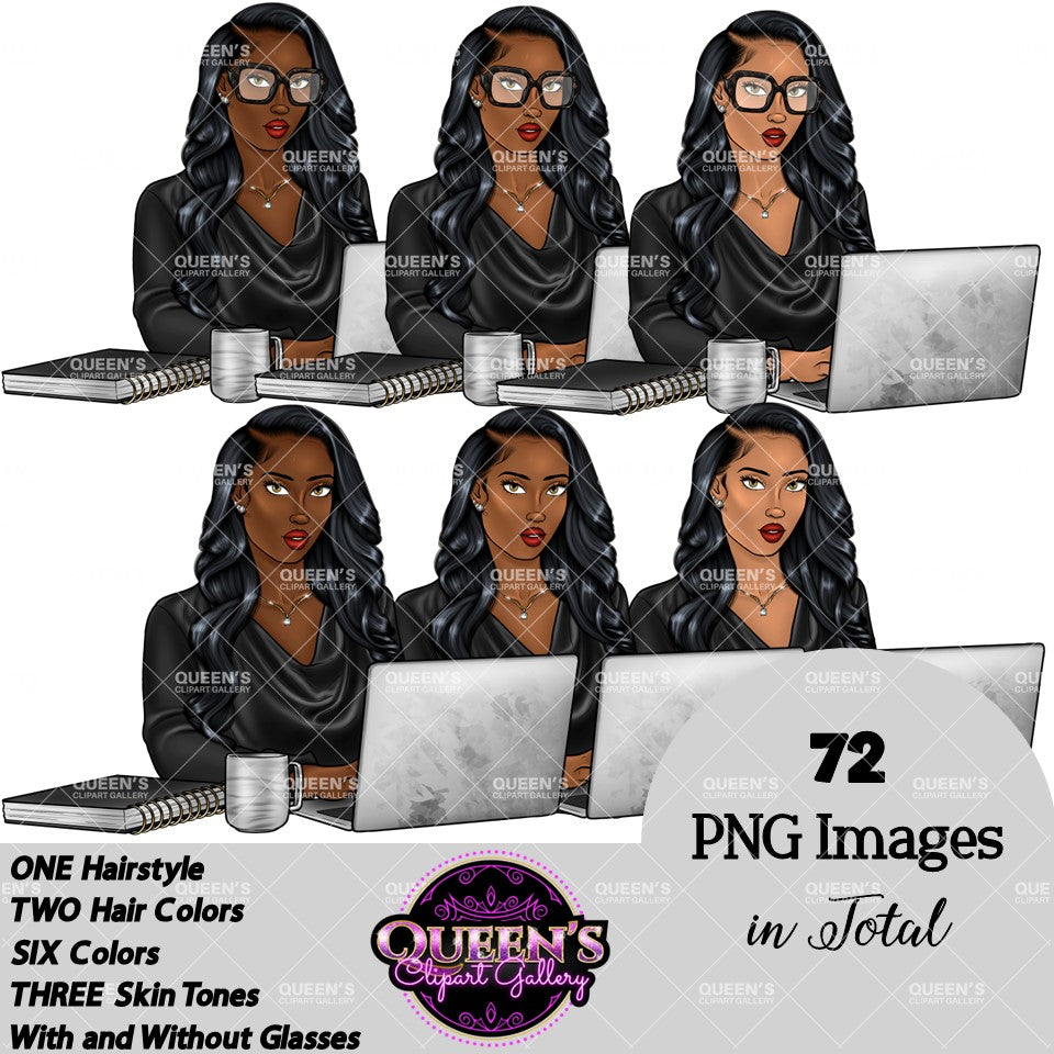 Work life clipart, Afro girl clipart, Woman on Computer, Black woman c ...