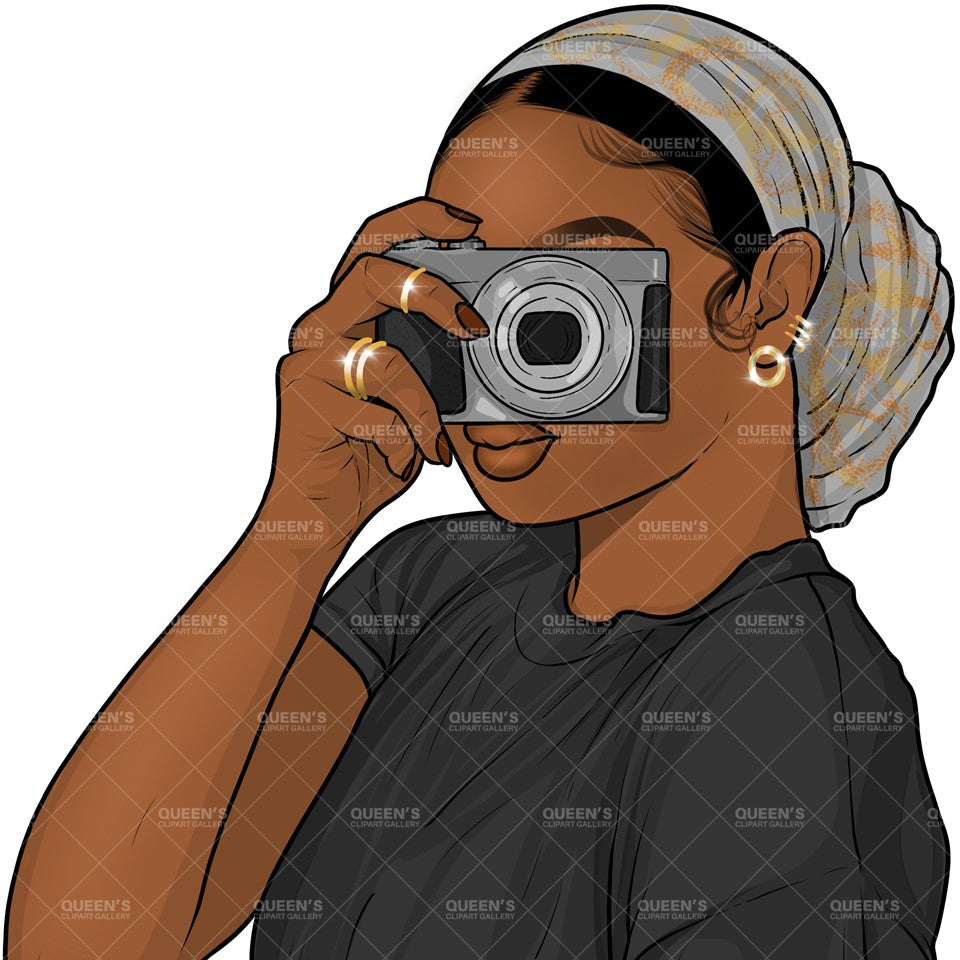 African American Girl with Camera Clipart, Photographer, Photography Clipart, Camera Clipart, Woman Clipart, Girl Taking Pictures Clipart